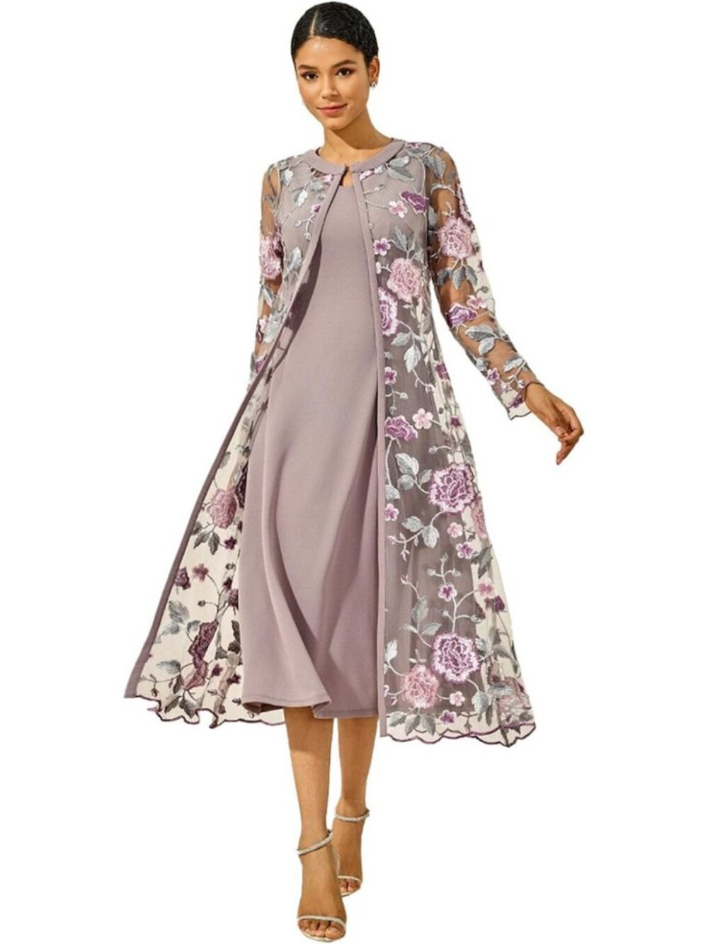 Elegant Women's Maxi Dress Set - Ruffle Lace Floral for Wedding, Cocktail